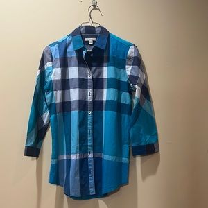 Blue, plaid Burberry BRIT, three-quarter length sleeve, collared button down